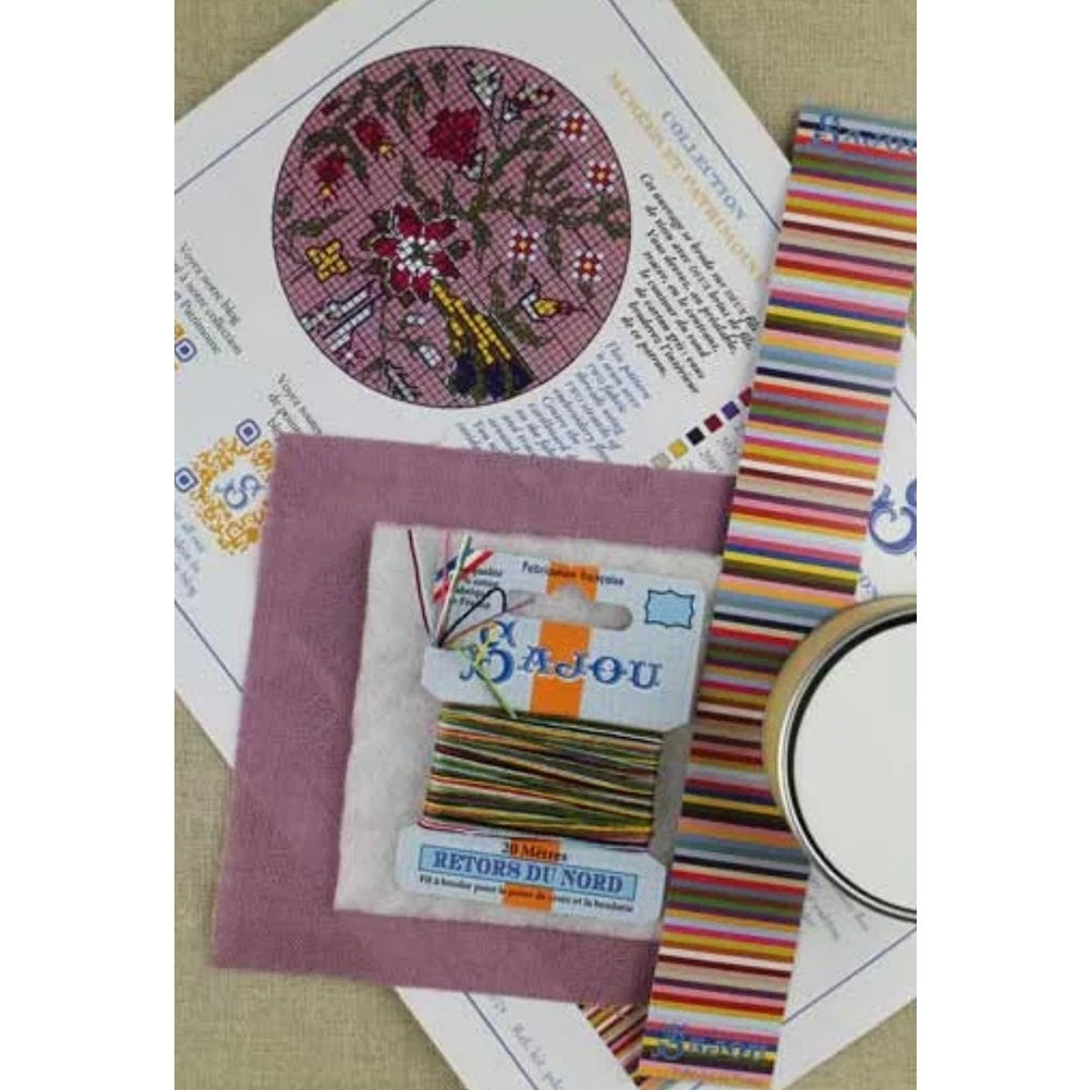 CROSS STITCH KIT - JAIPUR INDIENNE FABRIC ROUND BOX