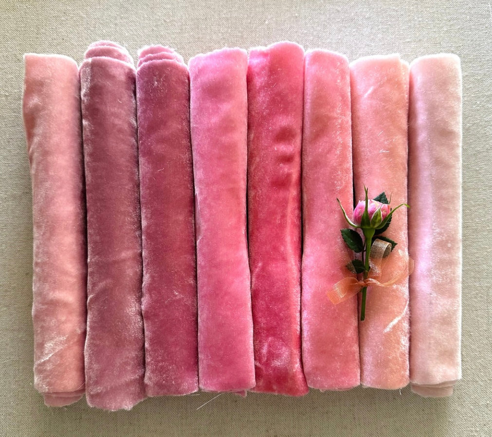 Pink Rosebud Hand dyed Silk Velvet Collection from Julie Collings